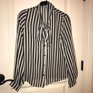 Striped Nasty Gal Pussy-bow Sheer Blouse